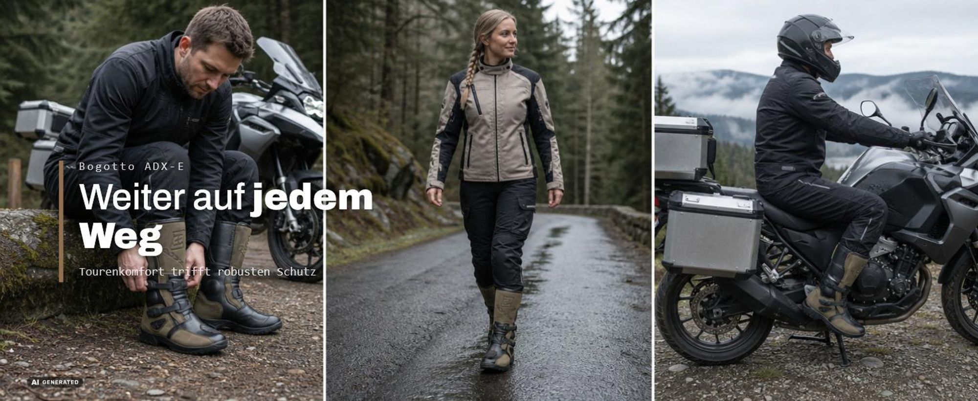 Bogotto ADX-E wasserdichte Motorradstiefel, schwarz/braun, 43