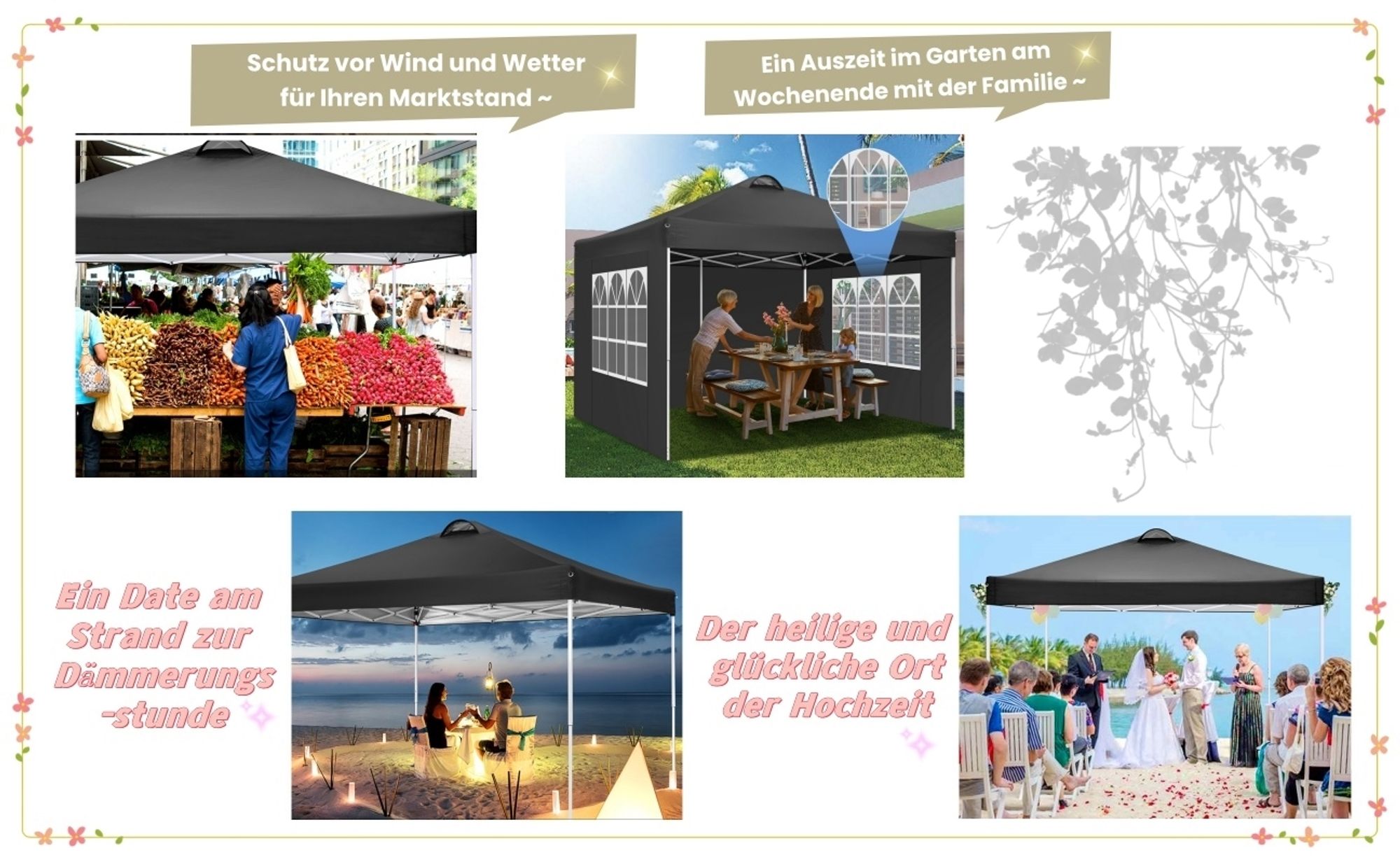 Pavillon 3x3, UV-Schutz 50+ Faltpavillon 3x3 Wasserdicht Stabil Winterfest mit 4 Seitenteilen, für Partys Picknicks und Camping