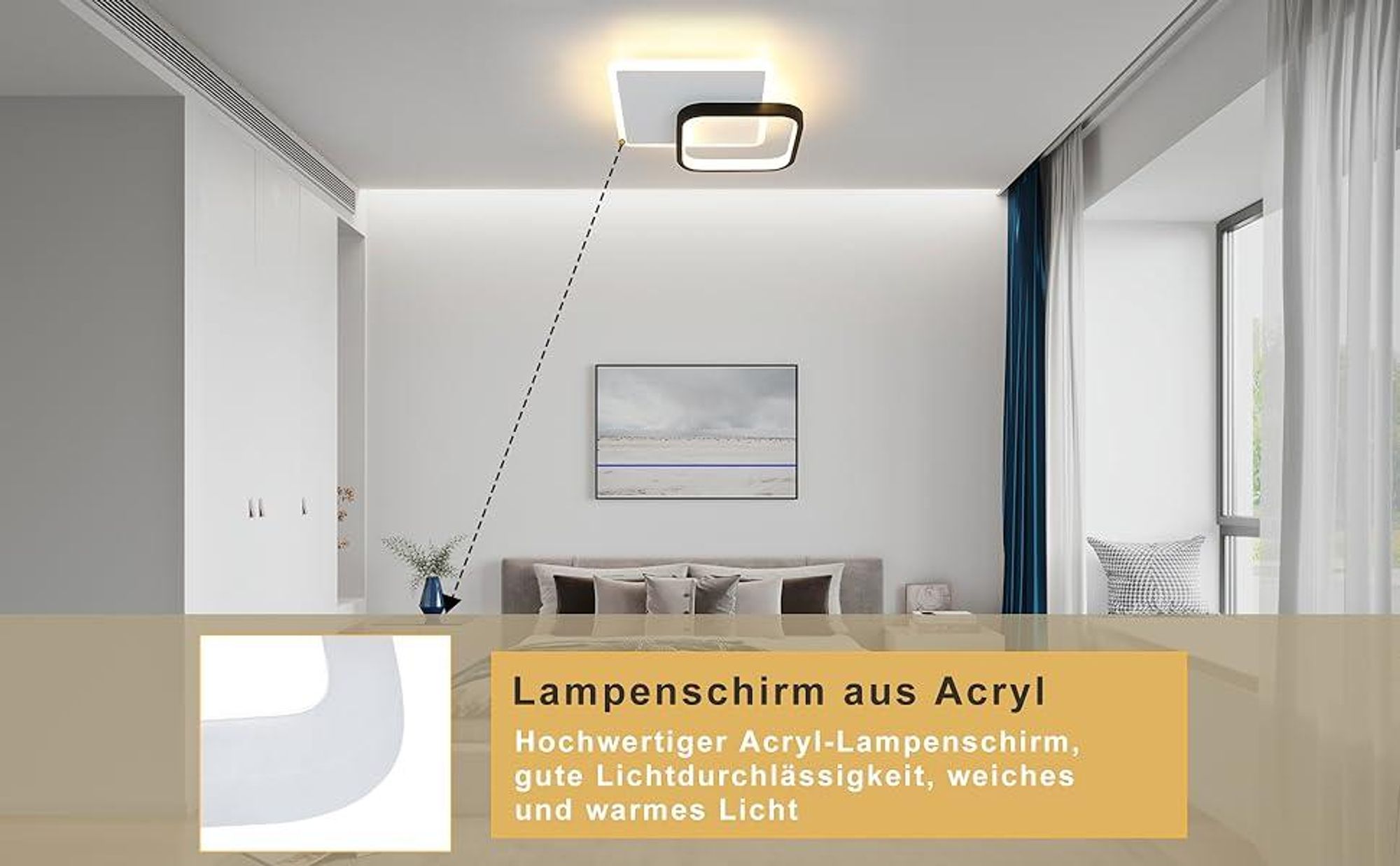 ZMH LED Deckenleuchte Wohnzimmer 3000K Warmweiß Deckenlampe 15W Acryl Deckenbeleuchtung Modern Schwarz für Schlafzimmer Esszimmer Küche Flur