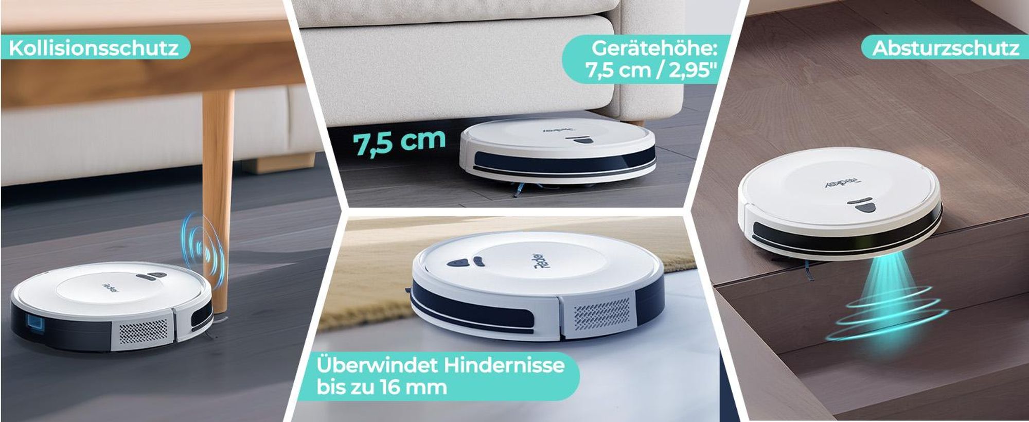 Staubsauger Roboter 10000Pa-Redkey E6 - Ultradünn & Leise, 150 Min Laufzeit, Ideal für Teppiche, Tierhaare und Hartböden, mit WiFi/Alexa/App-Steuerung