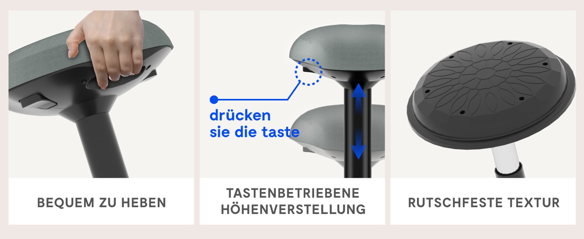 FLEXISPOT Ergonomischer Arbeitshocker – Höhenverstellbare Stehhilfe, 360° drehbar, Bürohocker – Schreibtischhocker – Sitz-Steh-Hocker (Grau)