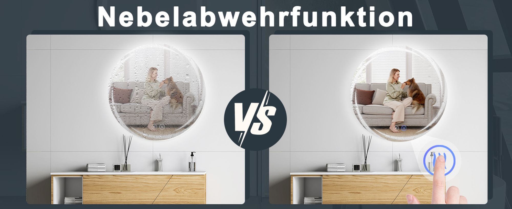 ZMH Badezimmerspiegel mit Beleuchtung Badspiegel Rund Runder 70cm LED Spiegel Touch Dimmbar Licht Beschlagfrei Rundspiegel Beleuchtet für Badezimmer