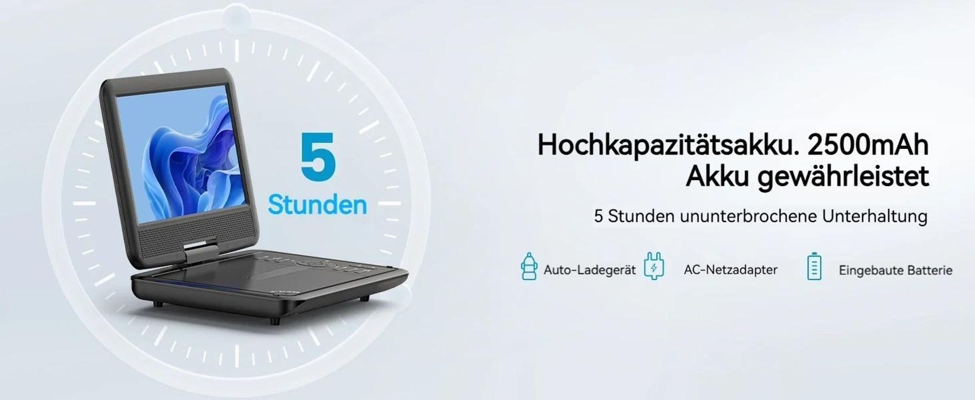11,5" Tragbarer DVD-Player für Kinder im Auto mit 9,5" HD-Schwenkbildschirm Stereo-Lautsprechern 5 Stunden Akkulaufzeit Sync-TV/USB/TF-Karte