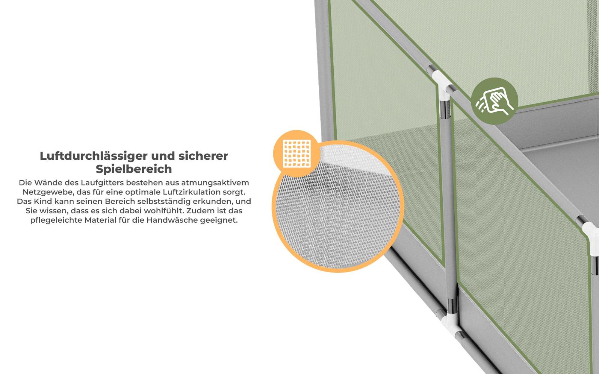 TULANO Cozy 28 | Laufgitter für Baby Kleinkinder Krabbelgitter Laufstall | Indoor Outdoor | Reißverschluss | Atmungsaktivem Netz | 180x200cm | Grau