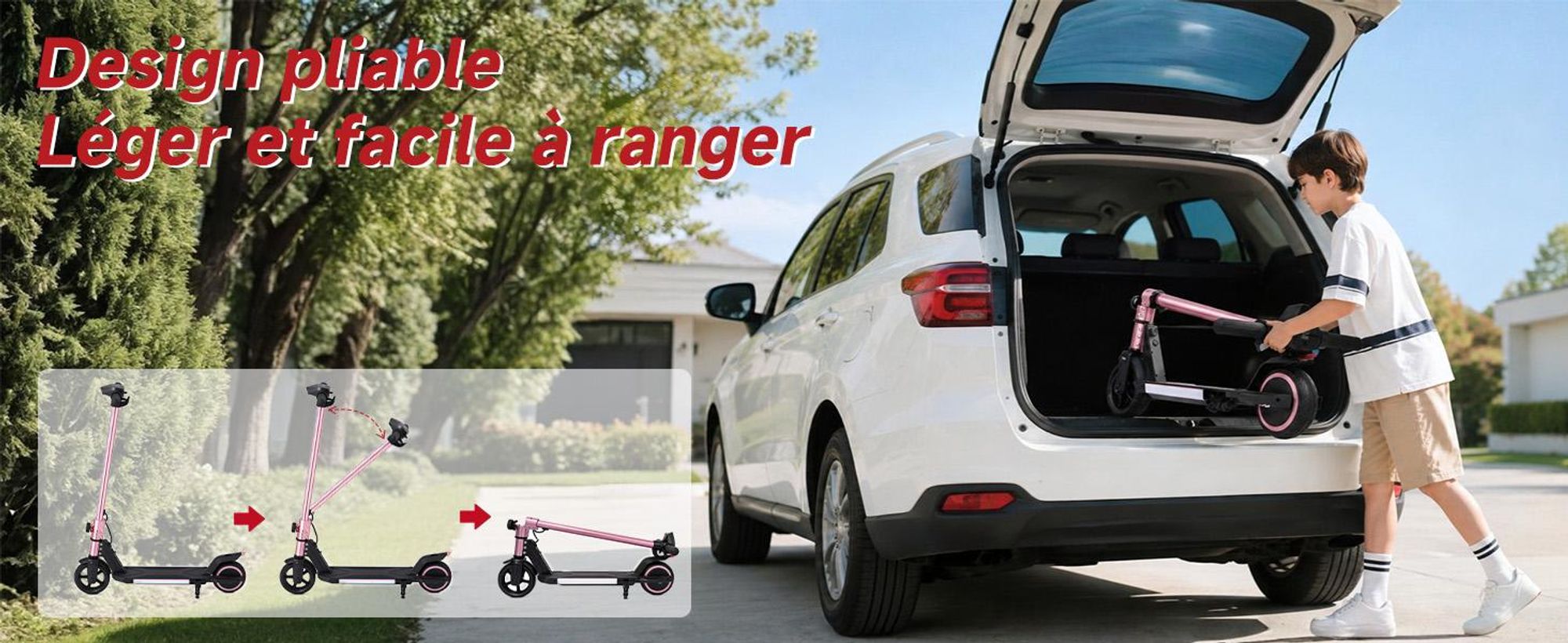 Trottinette électrique enfant 150W, E-Scooter enfant 16 km/h avec écran LED, lumières RGB, phare avant, double frein, pliable, pneus pleins 6,3 pouces