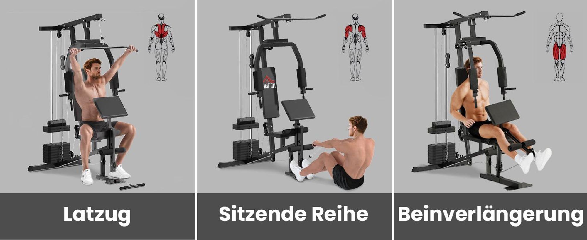 HOMCOM Gym Kraftstation Fitnessstation Multigym inkl. Gewichten Metall Schwarz