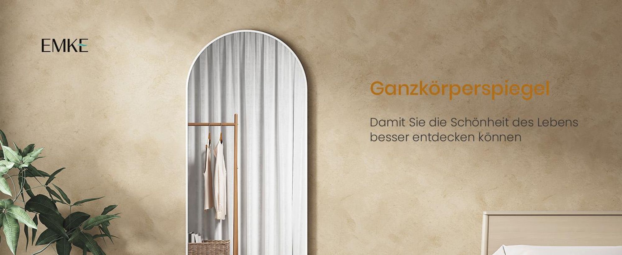 EMKE Standspiegel 160x60cm Ganzkörperspiegel Weiß Aluminium Rahmen Spiegel Gewölbter Ankleidespiegel mit Explosionsgeschützte Fensterfolie