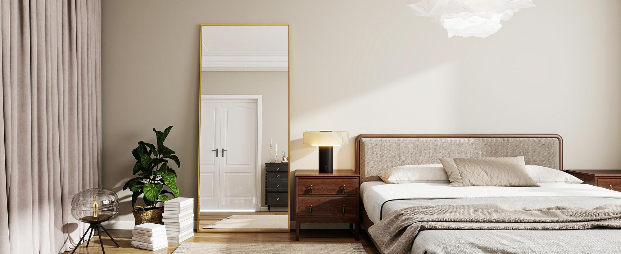 Koonmi 89x198 cm Große Standspiegel, Minimalistische schmaler Aluminiumrahmen, stehend oder hängend für Wohnzimmer und Schlafzimmer, Gold