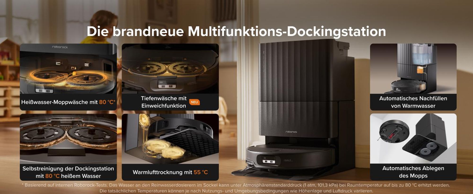 Roborock Qrevo Edge 2 Staubsauger Roboter, 25.000 Pa Saugroboter mit Wischfunktion Wischmopp-Hebefunktion, 80 °C Moppwäsche mit heißem Wasser, Schwarz