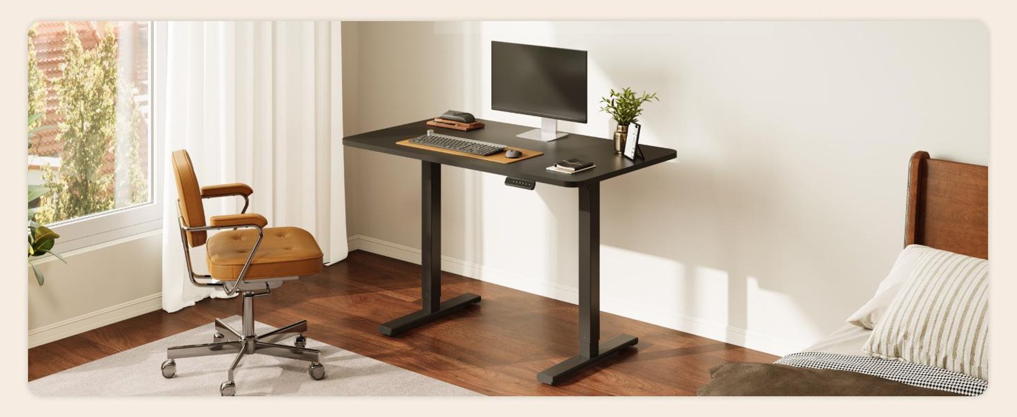 SANODESK QS1 Höhenverstellbarer Schreibtisch Elektrisch EINTEILIGE TISCHPLATTE, 4 Speicherplätzen, Haken & Kabelmanagement, 120x60cm (Schwarz)