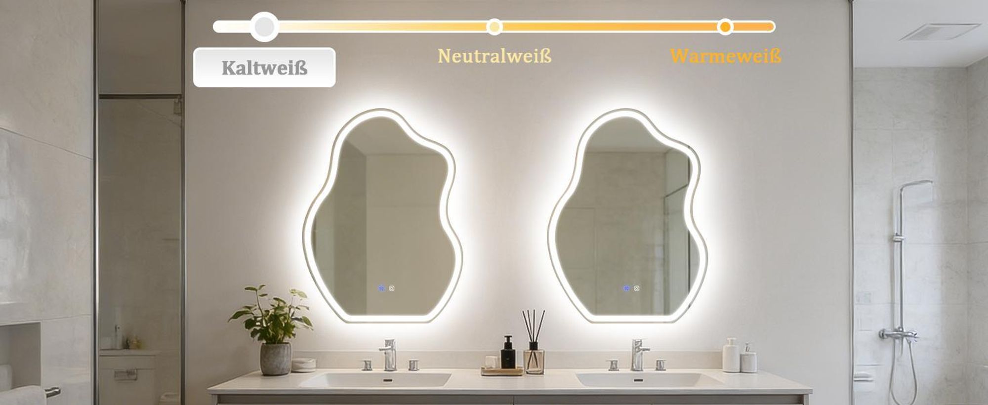 Lustro łazienkowe ZMH z oświetleniem, asymetryczne, LED, 60 x 80 cm, lustro ścienne, przełącznik dotykowy, funkcja odmgławiania, światło 3000 K i 6500 K, z regulacją jasności