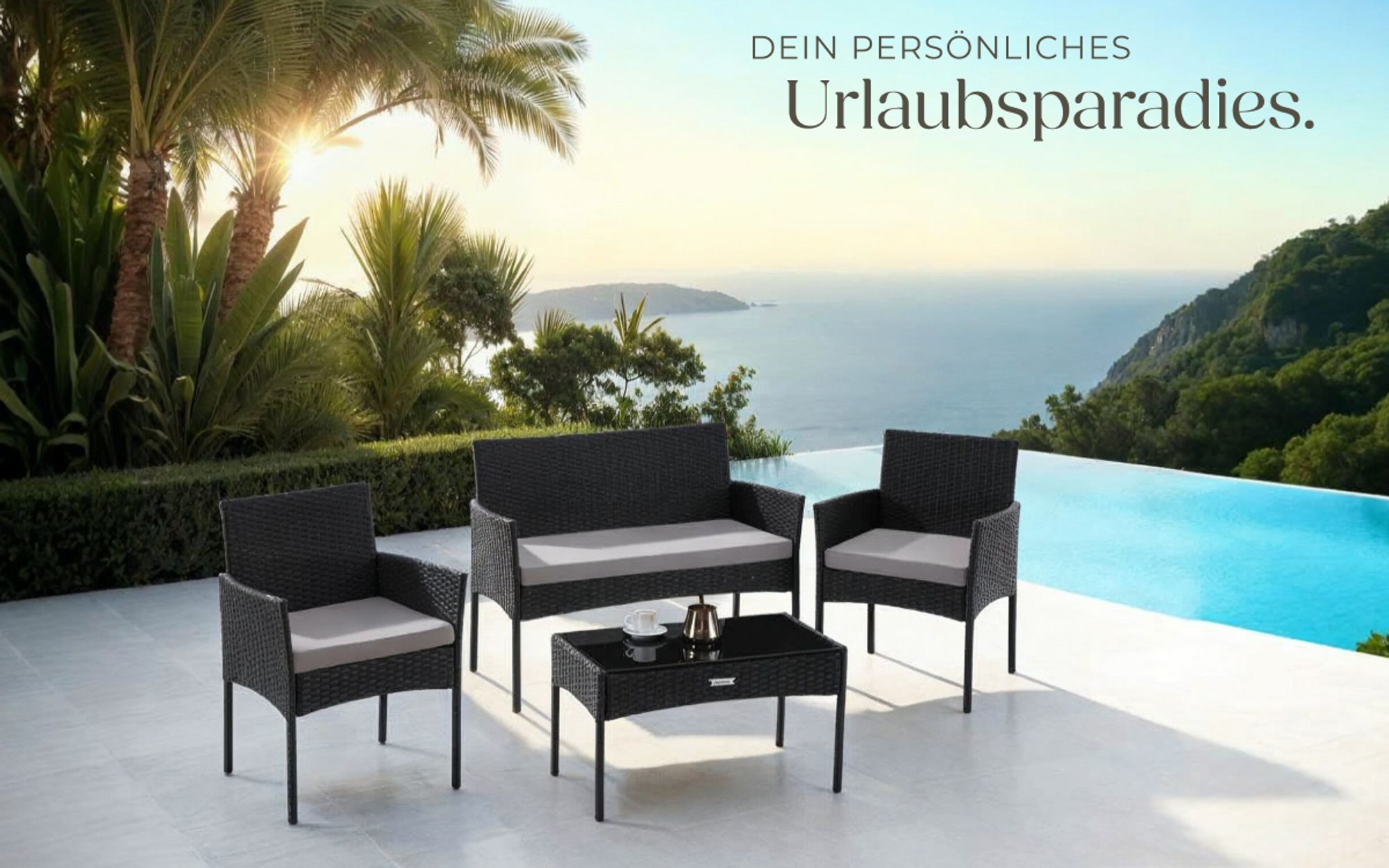 tectake® Rattan Gartenset Palese für 4 Personen