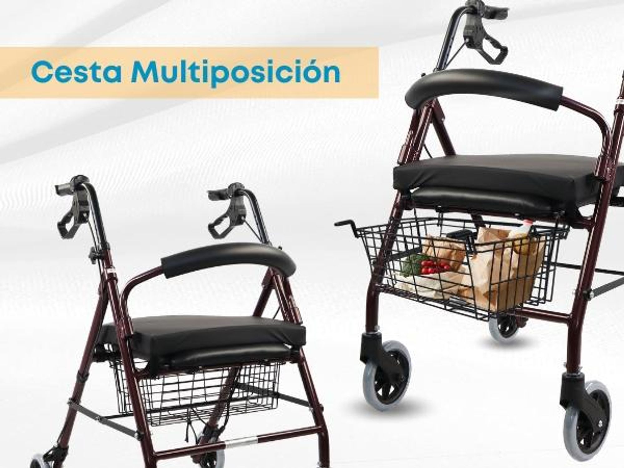 Rollator Faltbar Handbremsen 4 Räder Sitz und Rückenlehne Bordeaux TURIA Clinicalfy Faltbarer Gehwagen
