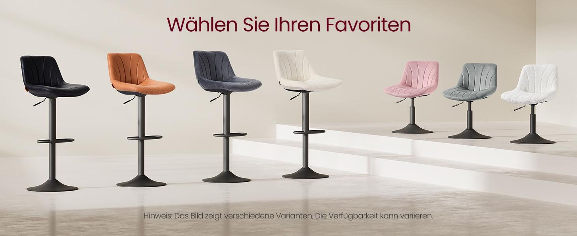 VASAGLE Schminkstuhl, Stizhocker, 65,5-77,5 cm höhenverstellbar, Barhocker, drehbar, Samt-Bezug, grau