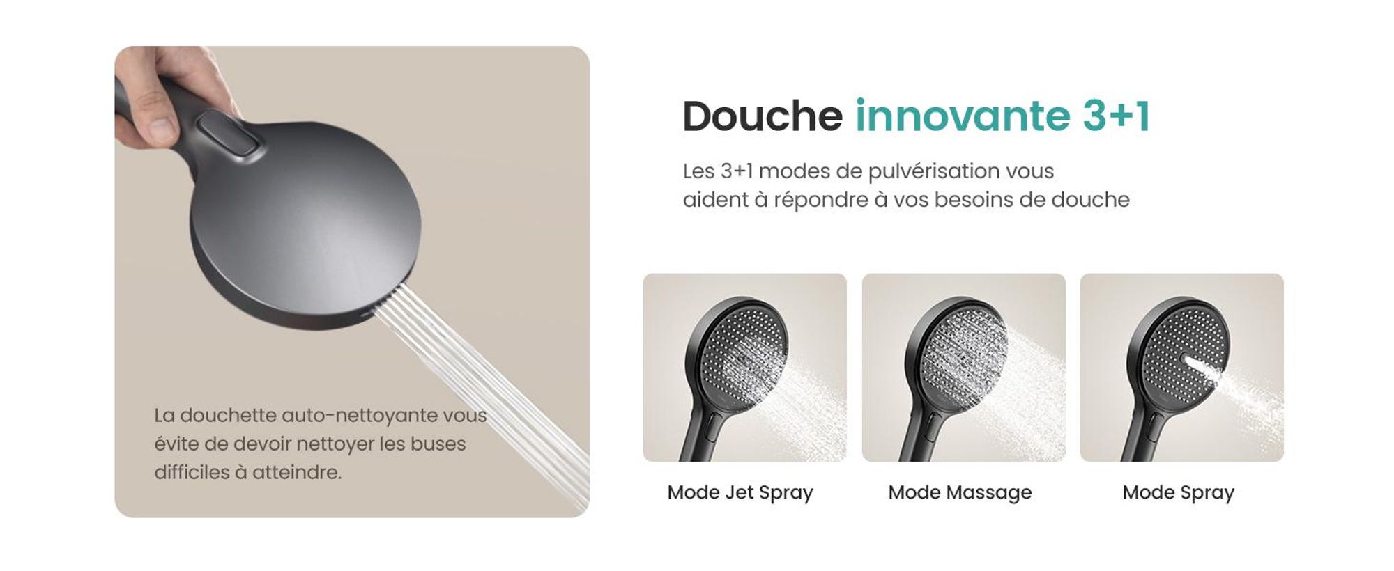 EMKE Système de douche avec thermostat, panneau de douche, douche de pluie de luxe 36x24cm, robinetterie de bain & douche 3 en 1 pour votre salle de bain moderne, KTW, anthracite mat