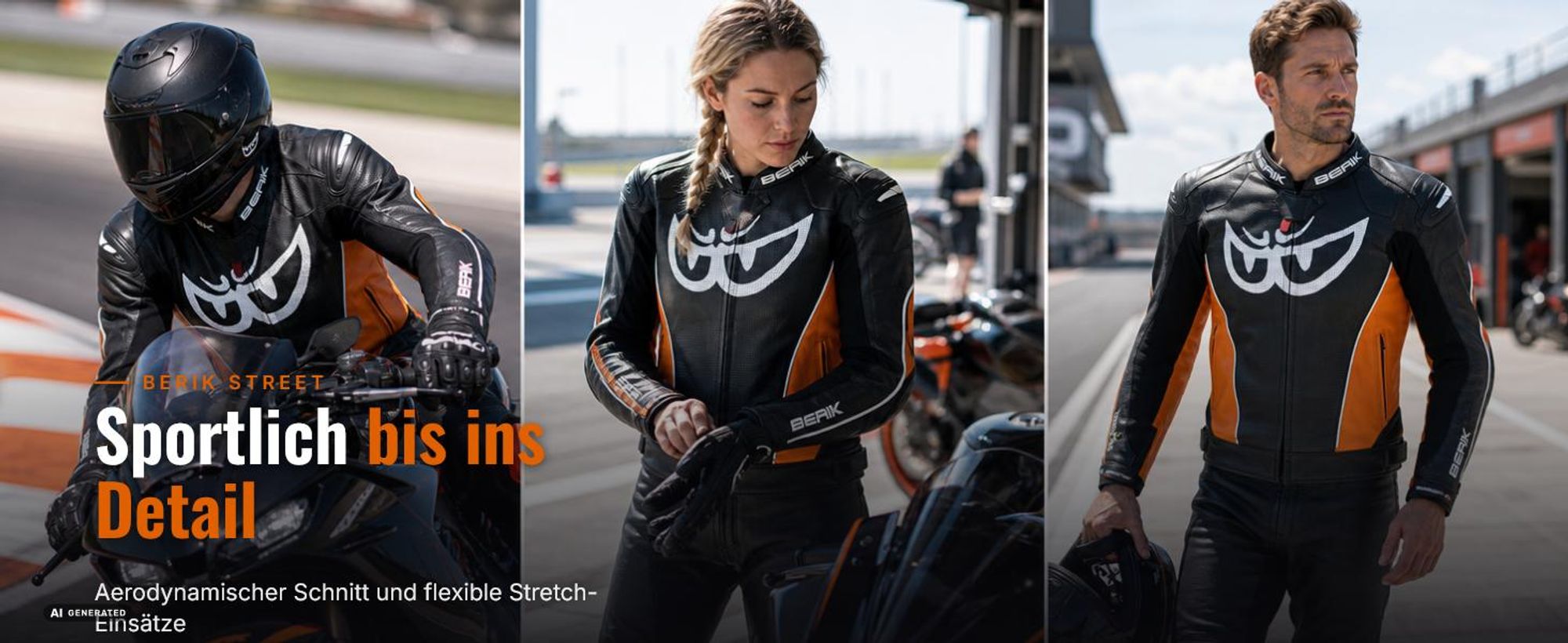 Berik Street Motorrad Lederjacke, schwarz/gelb, 52