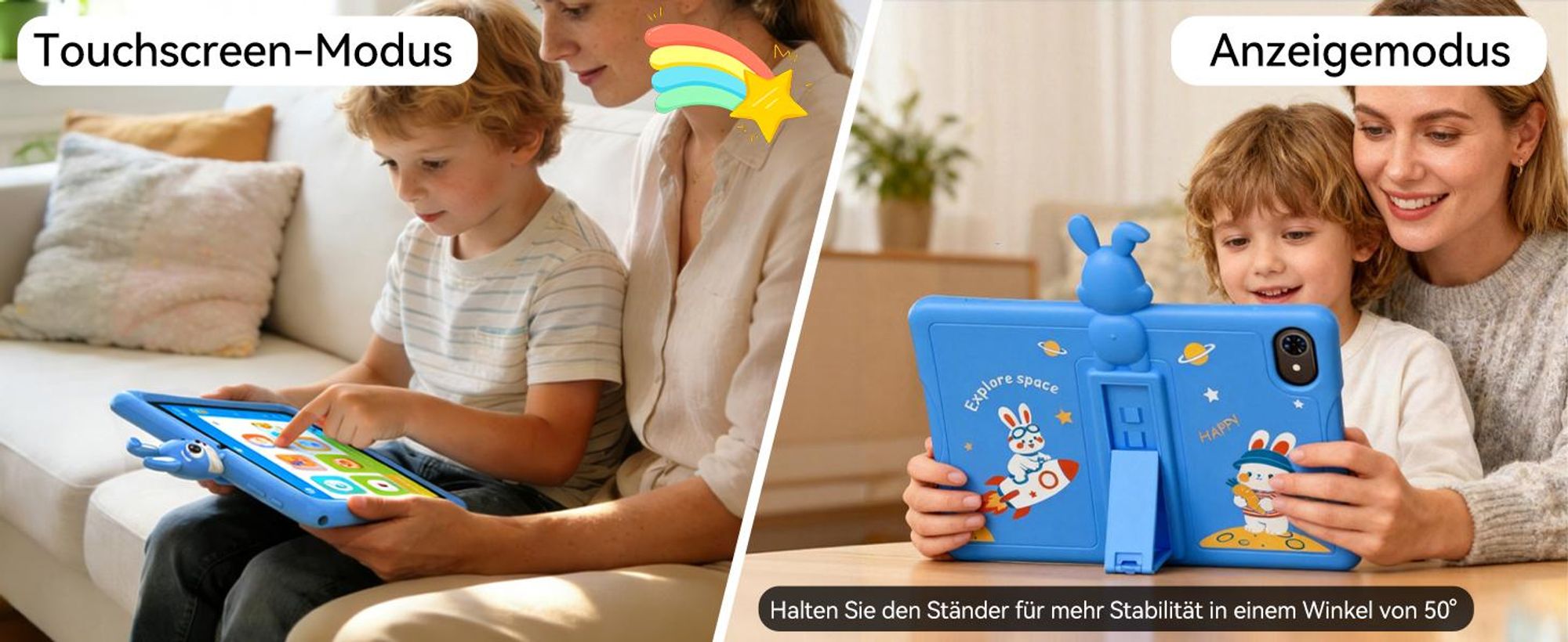 Tabwee K10, 10.1" Kinder Tablet, 4GB+128GB, Android 16, WiFi Tablet für Kinder, mit Schutzhülle und Stift, 5000 mAh, Google Kids Space