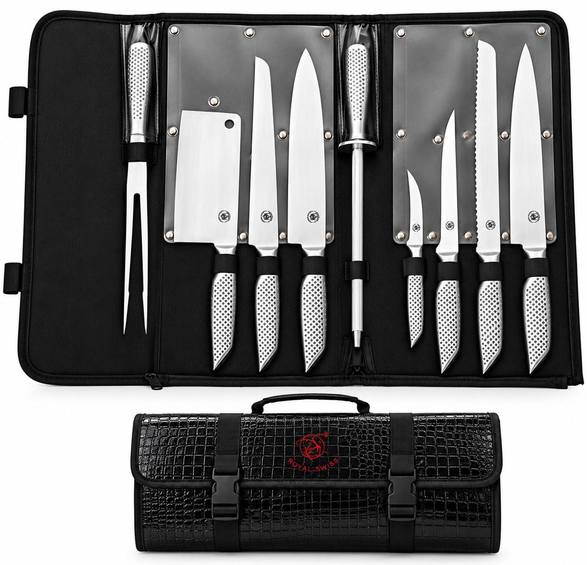 Messerset 10-teiliges Professionelle Küchenmesser aus Edelstahl  Aufbewahrungstasche Royal Swiss®