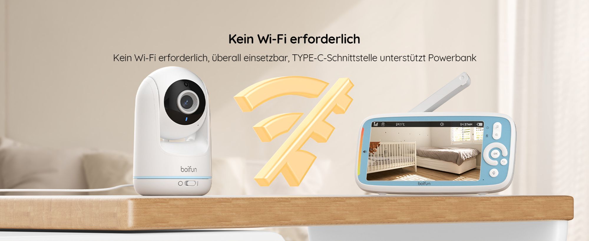 BOIFUN Babyphone mit Kamera ohne WLAN,Automatische Nachtsicht Babyfon , 5 Zoll 720P IPS Bildschirm VOX