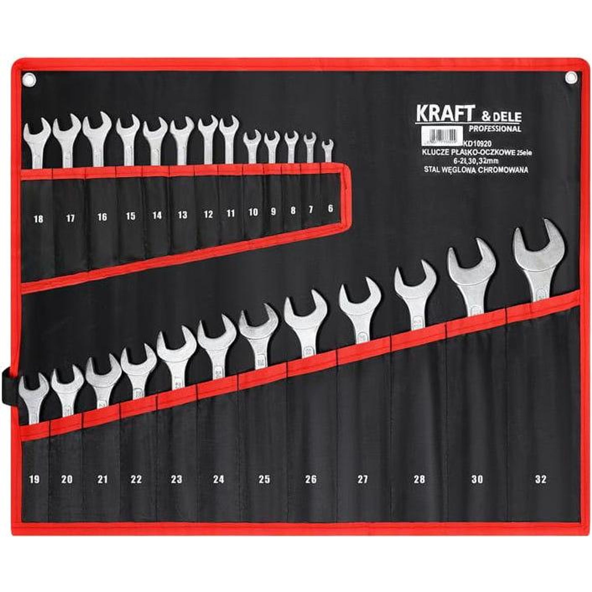 KRAFT&DELE | Maul-Ringschlüssel-Satz, 25-tlg, SW 6 - 32 mm, Tetron-Rolltasche, Gabelringschlüssel