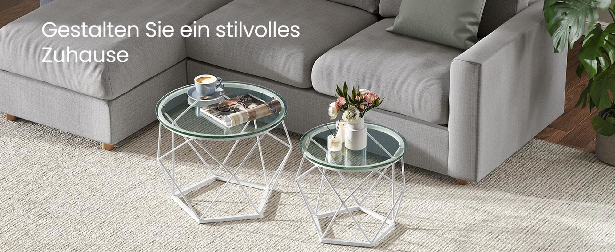 VASAGLE Beistelltisch, 2er Set, abnehmbare Tischplatte, transparent-wolkenweiß