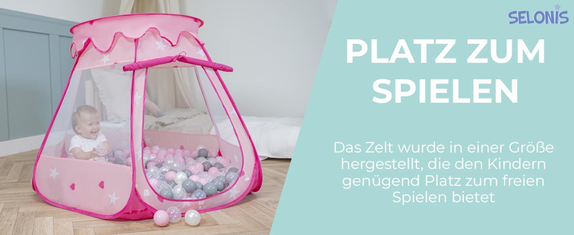 Selonis Spielzelt Kinder 105x90cm mit 100 Bunte bälle ∅6cm - Zelt kinderzimmer Spielzelt mit bällen Kinderspielzelt Zelt für kinderzimmer - Grau