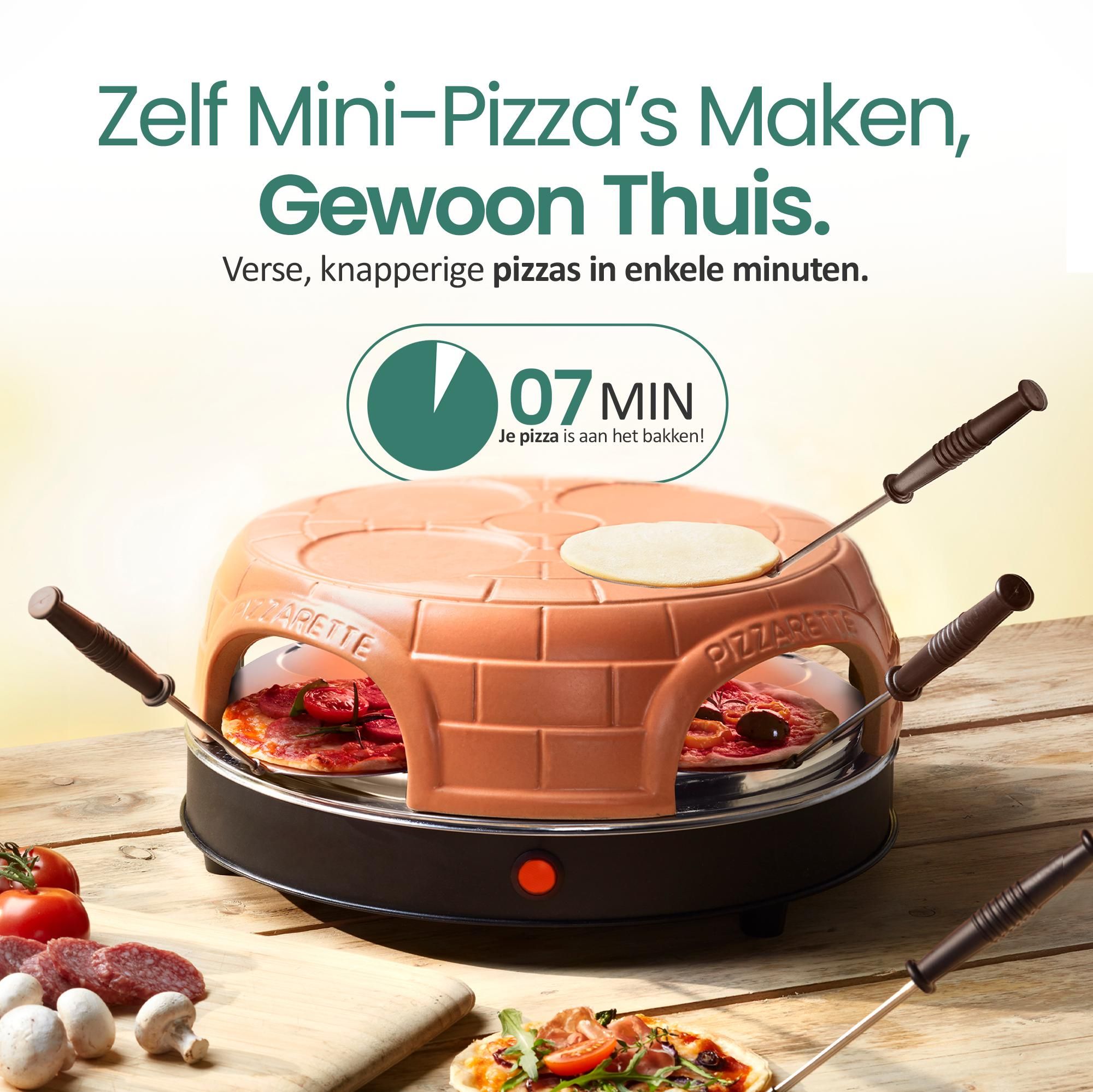 Emerio Pizzarette Original – Pizzaoven voor 4 Personen – Pre-Bake-functie – Handgemaakte Terracotta Koepel – 1000 W – PO-115847.1