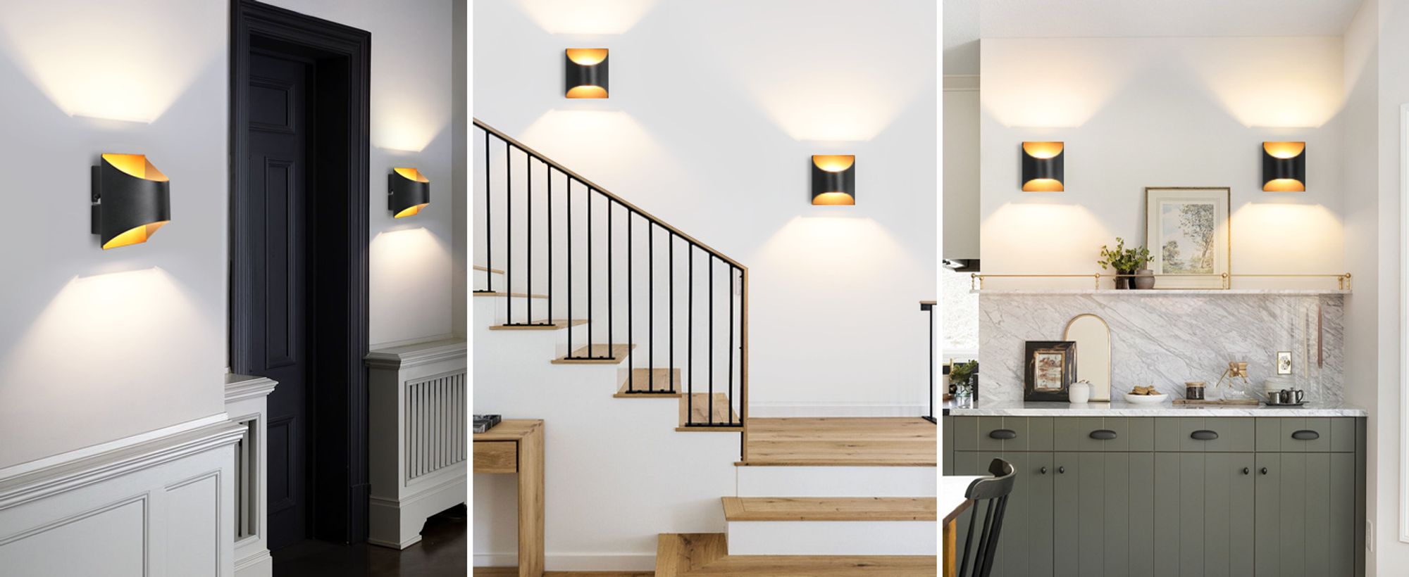 ZMH Wandleuchte Innen Wandlampe Schwarz Gold Up Down Flur Wandlampen Treppenhaus Leuchten Vintage G9 Keramik Wandbeleuchtung für Schlafzimmer Wohnzimmer Kinderzimmer Ohne Leuchtmittel