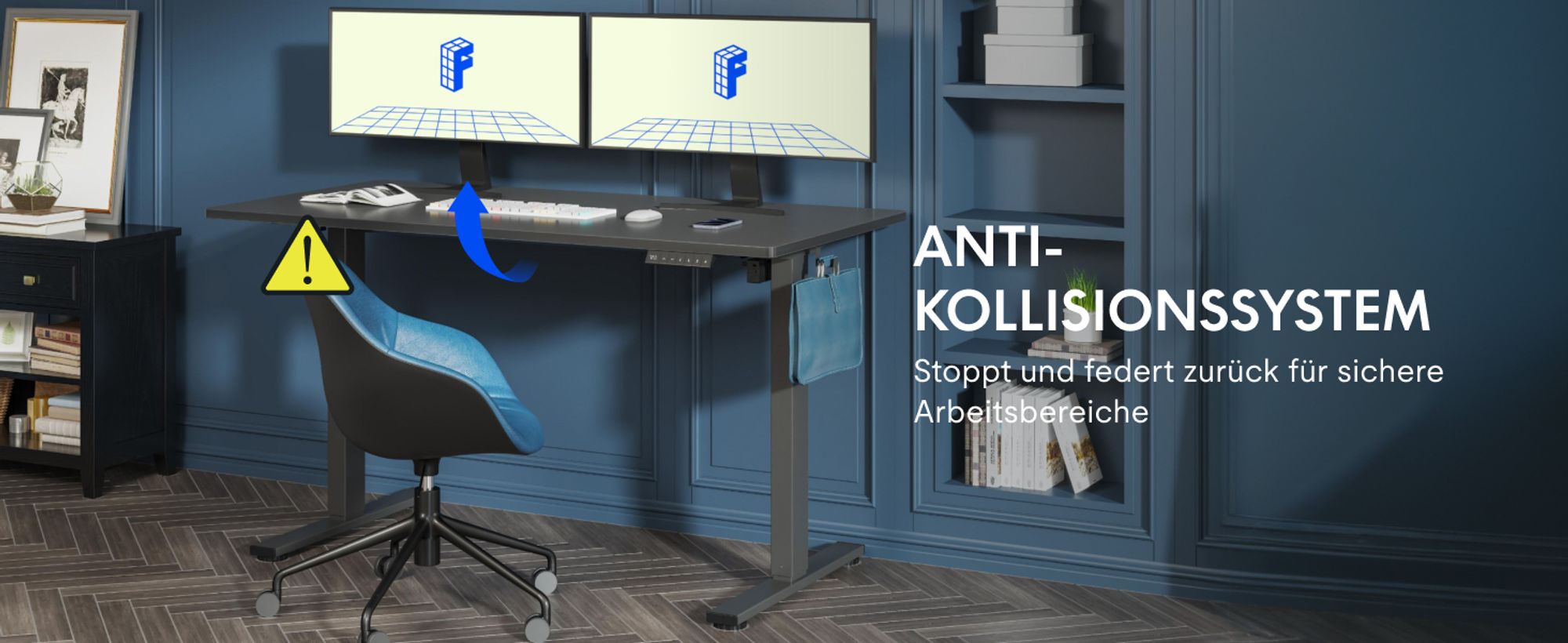 FLEXISPOT EN1 Höhenverstellbarer Schreibtisch 120x60cm elektrisch mit einteiliger Tischplatte, Kabelmanagement und Haken, 4 Memory-Funktion (Schwarz)