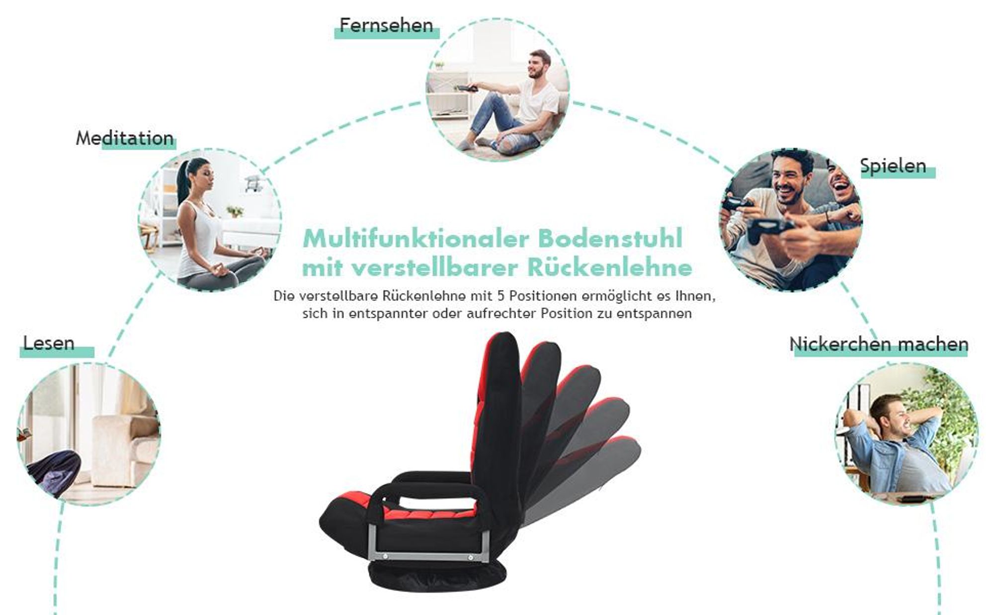 COSTWAY Relaxsessel 360° drehbar, 6-fach verstellbare Rückenlehne, bis 140kg