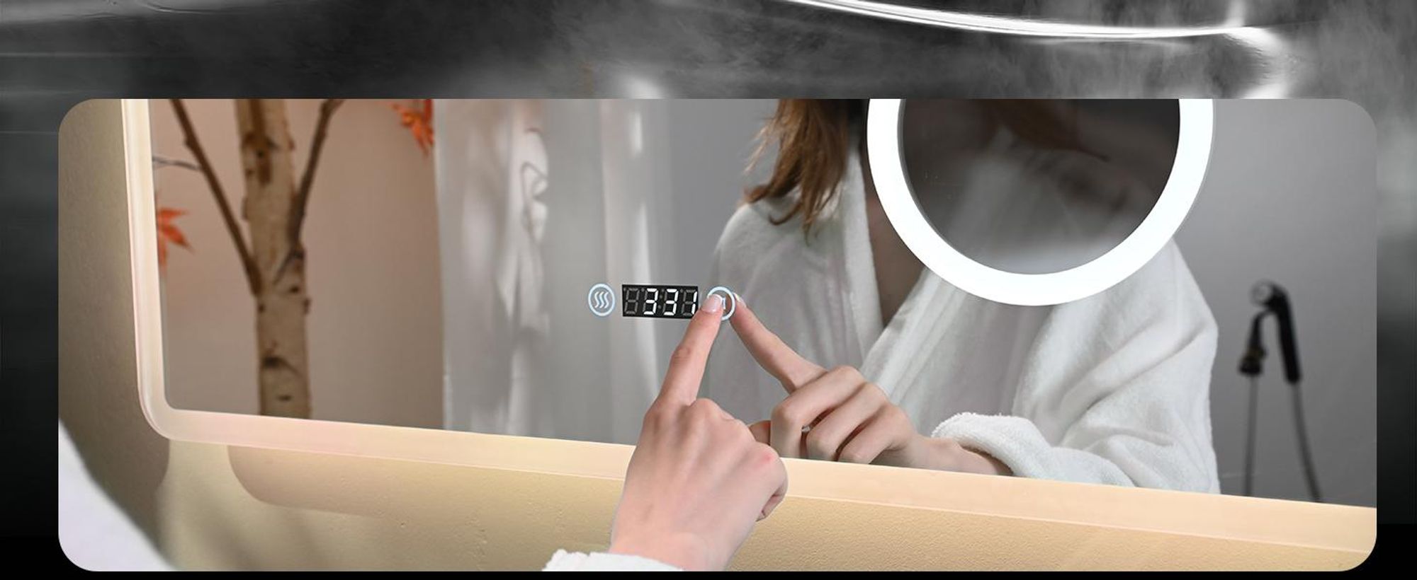 EMKE Miroir de salle de bain avec grossissement 3X Interrupteur tactile 3 couleurs de lumière Variable Horloge anti-buée 80X60cm