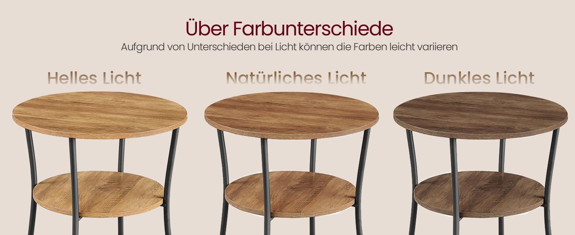 VASAGLE Beistelltisch, Couchtisch rund, Sofatisch, 2 Ablagen, Wohnzimmer, Schlafzimmer