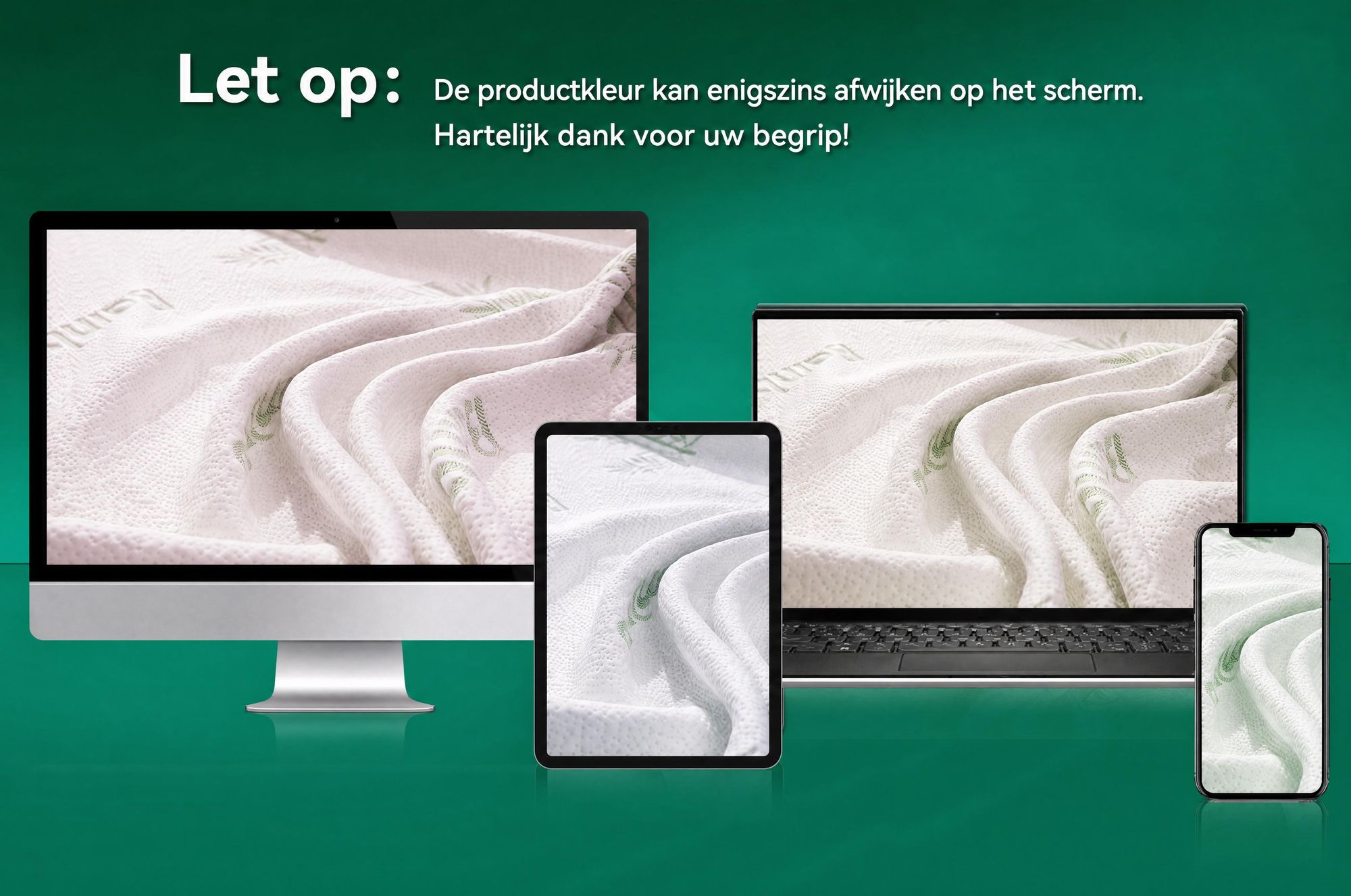 NicePlus 2-in-1 Topper, 90x200x7 cm, traagschuim met 5 zones + bamboe tijk, met hoekelastieken geschikt voor alle matrassen, H2/H3, groen