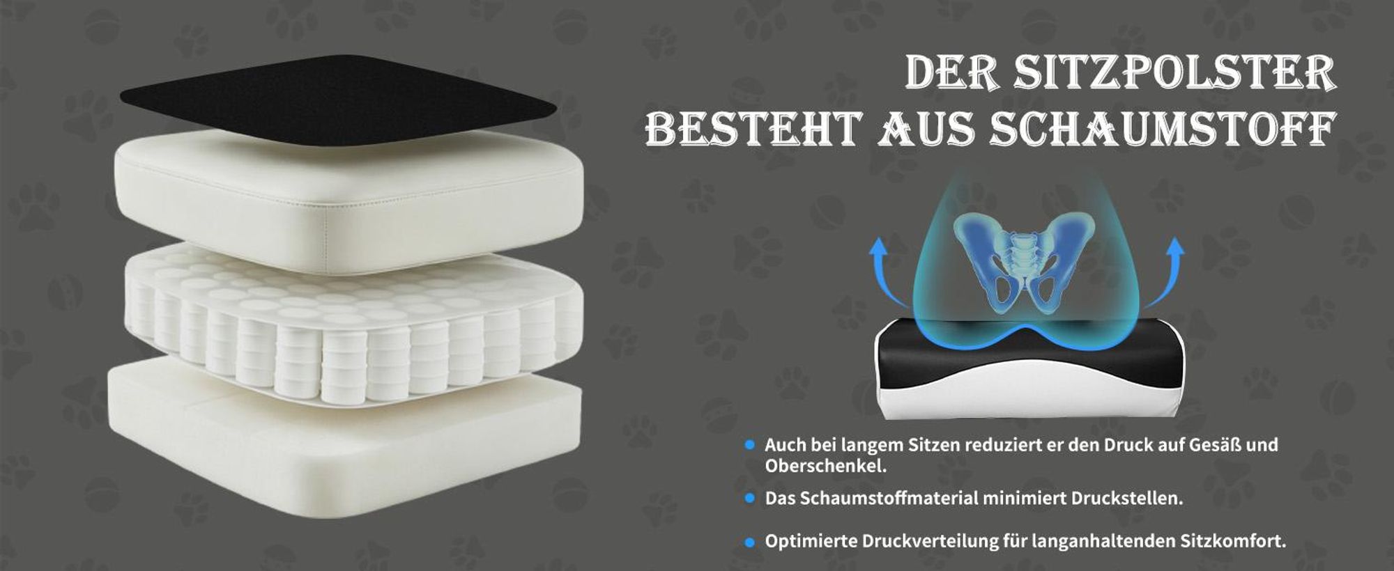Puluomis Gaming Stuhl mit Fußstütze, Bürostuhl Chefsessel Schreibtischstuhl Racing Stuhl ergonomisch drehbar höhenverstellbar Hunde Schwarz Weiß
