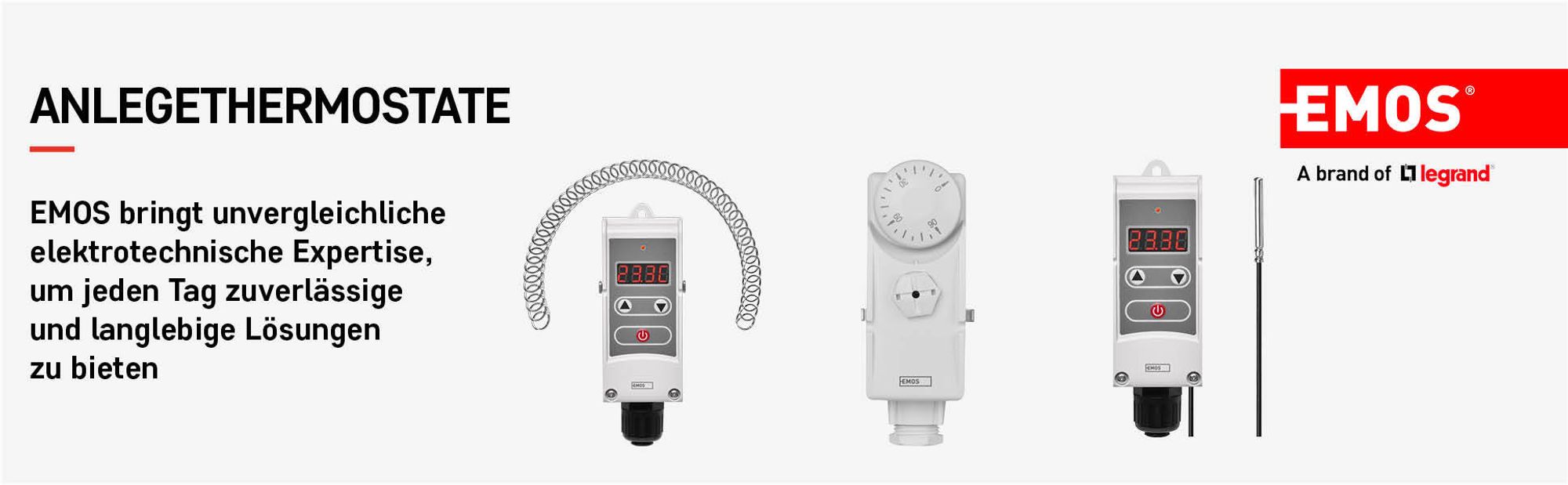 EMOS Thermostat mit Tauchhülse, mechanisch, für Heizung und Kühlung, Temperatur-Regelung 0-90°C, 230V, 16A/4A, P5685