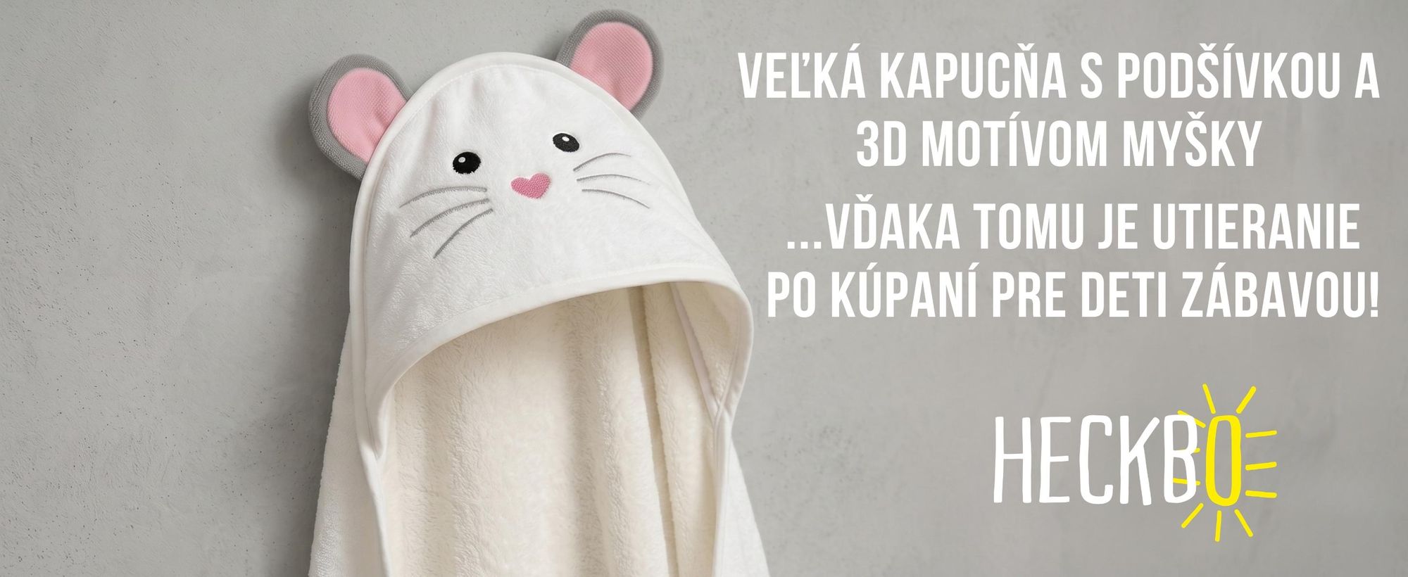HECKBO Detská osuška s kapucňou s myškou a umývacou žinkou | Bambusová viskóza (z bambusovej buničiny) | 90 × 100 cm | Pre bábätká od narodenia
