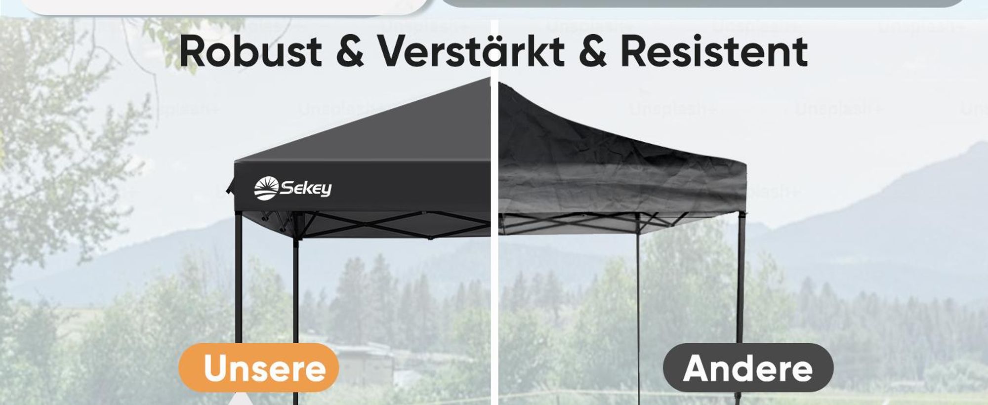 Sekey Faltpavillon 3x3 mit 4 Seitenwänden und mit 4 Sandsäcke, Wasserdicht Pop Up Pavillon für Camping, Festival, Events, Picknicks, Schwarz