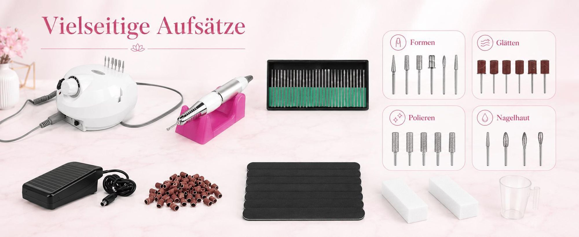 Speed Nagelfräser Set, Elektrische Nagelfeilen Set 35000 U/Min, Maniküre-Set mit Fußpedal & Keramik-Bit, Persönliche DIY-Maniküre, Nagelfräser, Weiß