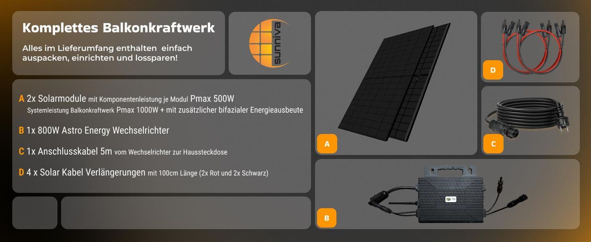 Sunniva Balkonkraftwerk 1000W Komplettsets