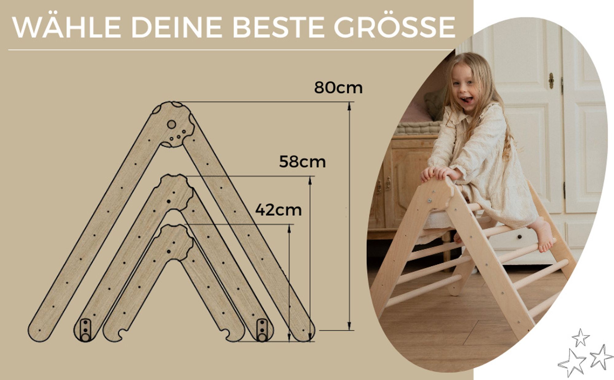 MAMOI® Klettergerüst indoor, Kletterdreieck aus holz, Baby kinder klettern, Kletterturm, Kletterbogen, Mini Holzbogen für spielplatz ab 1/2/3 jahre