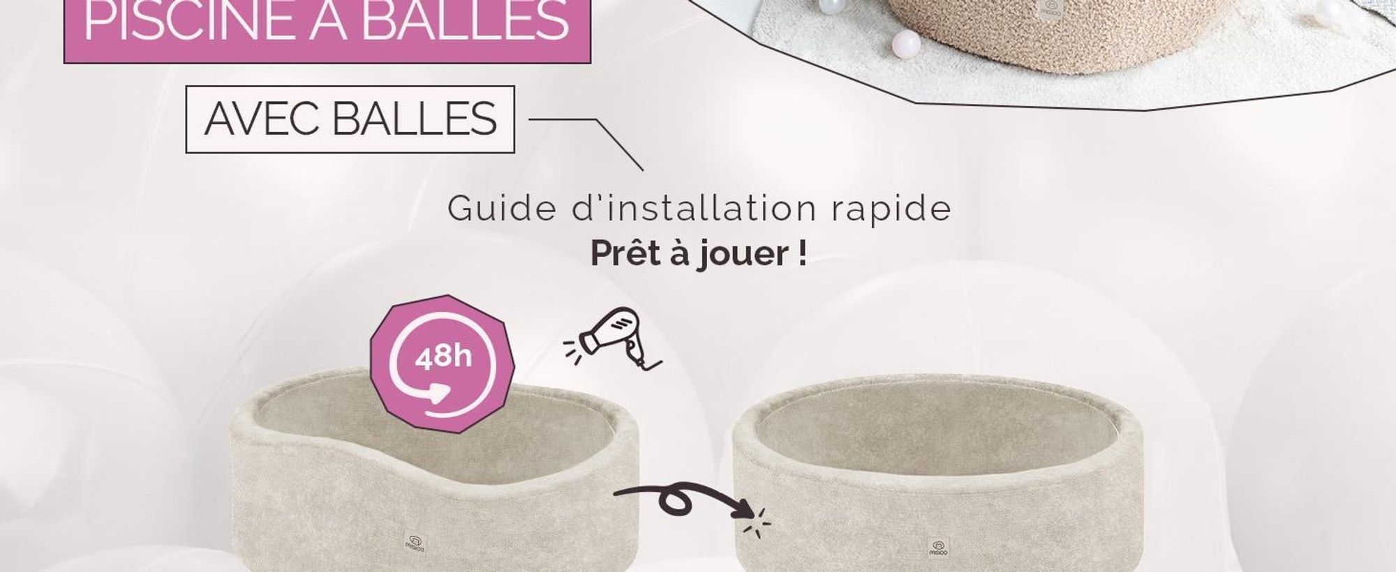 Piscine à balles MISIOO pour bébé 90 x 30 cm avec 200 balles de 6 cm de diamètre – Piscine à balles ronde pour enfants, mousse souple, housse amovible et lavable, piscine de jeu d'intérieur