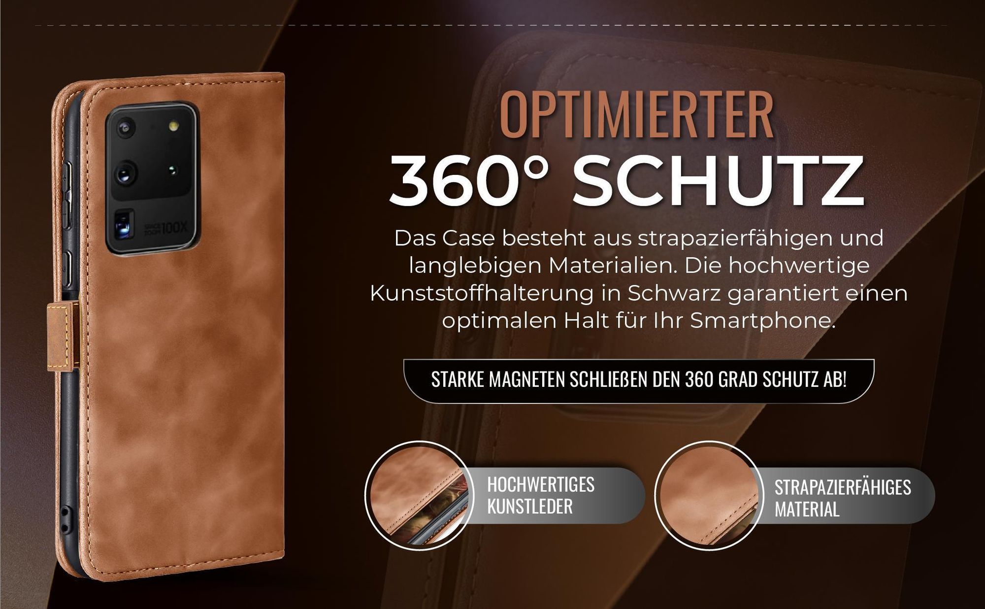 Hellbraune Handyhülle für Samsung Galaxy S20 Ultra 5G mit 360 Grad Schutz