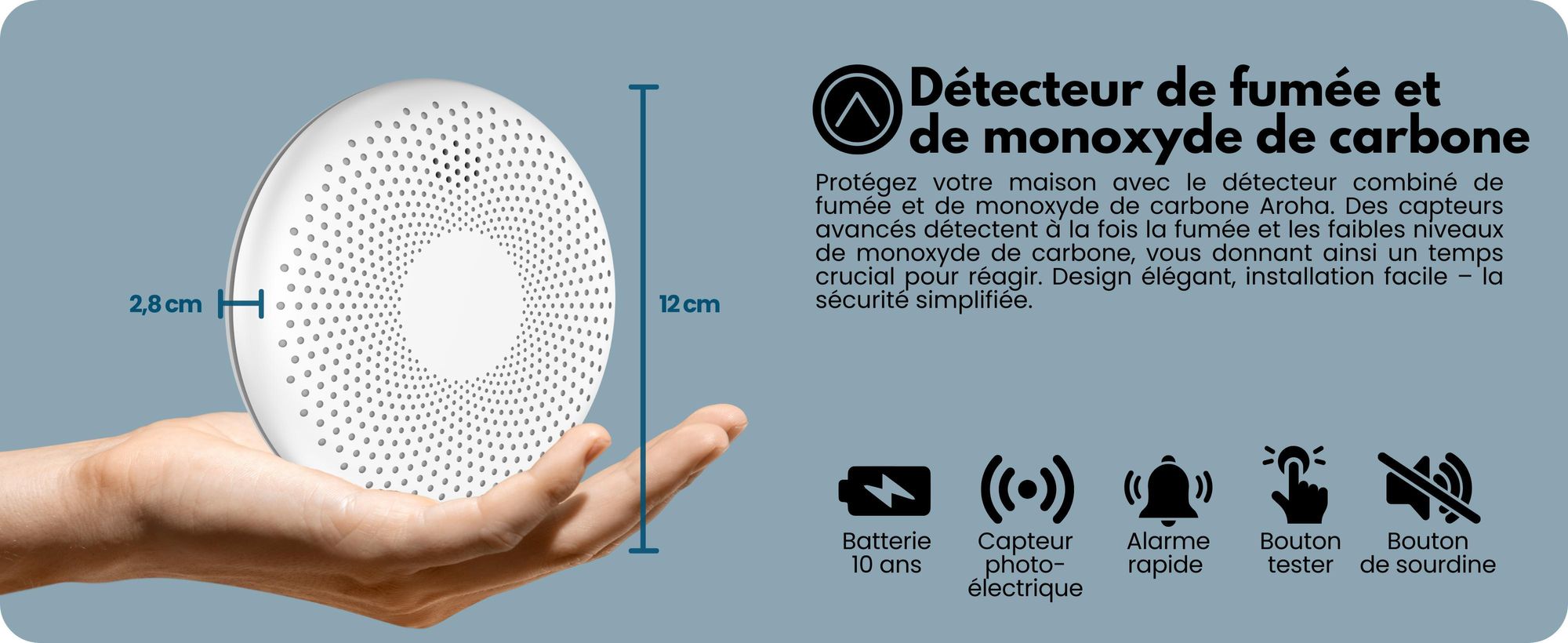 Aroha Smart Connect Détecteur Combiné avec Fumée & Monoxyde de Carbone Connecte - Batterie 10 Ans - Alarme Incendie & CO, Tuya, Smartlife - 2 pièces
