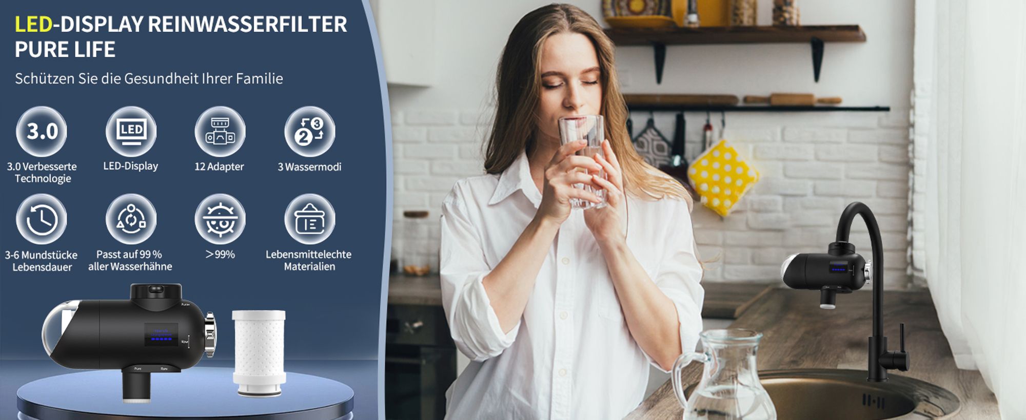 Homelody Wasserfilter für Wasserhahn 2 Pack Wasserfilter,Geruchsfreies Trinkwasser, Entfernt Chlor, Schwermetalle Geschmack,Hygienisches Trinkwasser