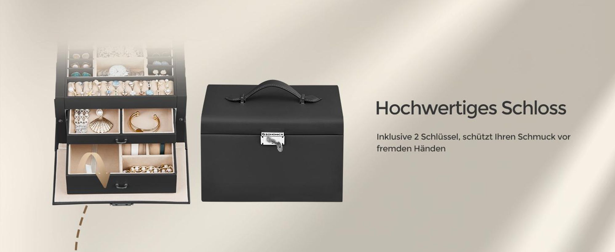 Schmuckkästchen mit 2 Schubladen, Samtfutter