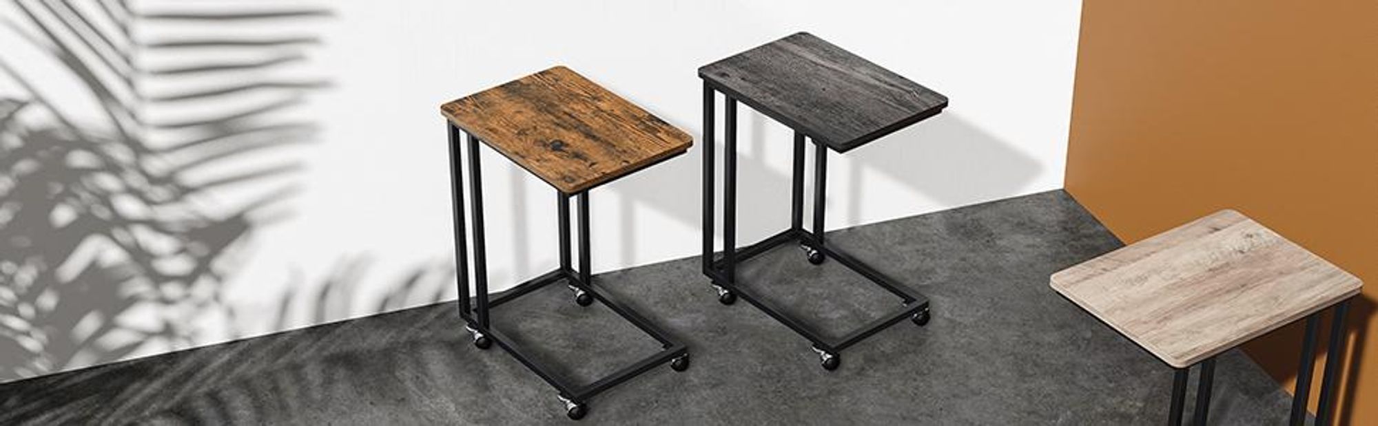VASAGLE Beistelltisch, mit Rollen, C-Form, mobiler Kaffeetisch, greige-schwarz