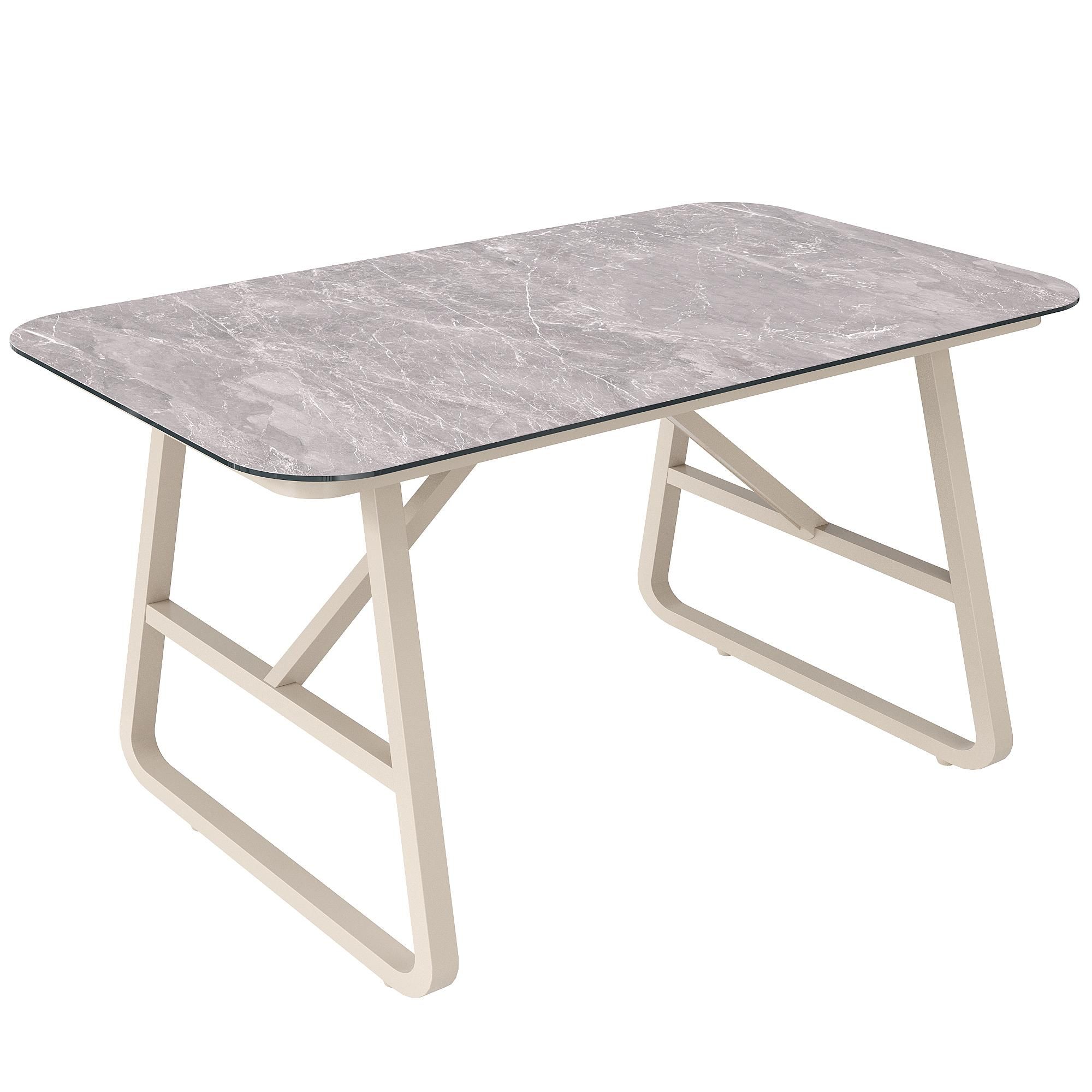Flieks Rattan Gartenloungeset 5-tlg., Gartenmöbelset mit Tisch, Bank, Gartenstuhl und Sofa, Loungegartenmöbelset für 6-7 Personen, Sitzgruppe Beige
