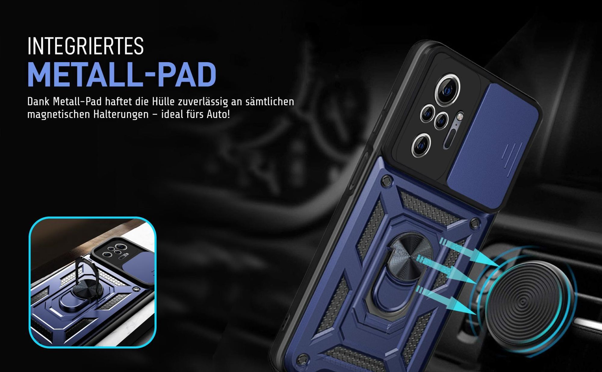 Bumper für Xiaomi Redmi Note 10 Pro in Blau mit Metallplatte
