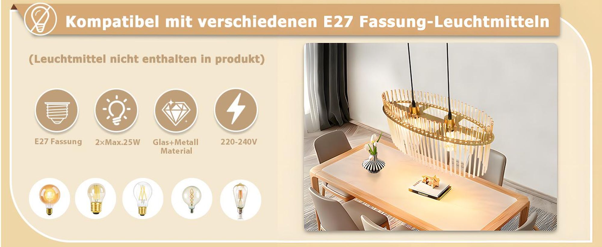 ZMH Lampa wisząca na stół do jadalni 2 płomienie - lampa wisząca złota E27 lampa wisząca ze szklanym kloszem Ø 60 cm lampa wisząca na stół do kawiarni baru kuchni salonu (bez żarówki)