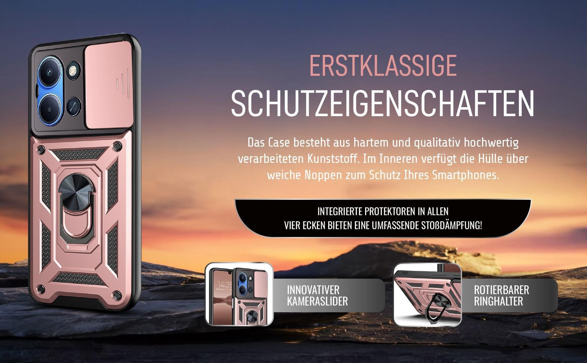 Handycase in Rosegold für Xiaomi Redmi 15C mit Ringhalter